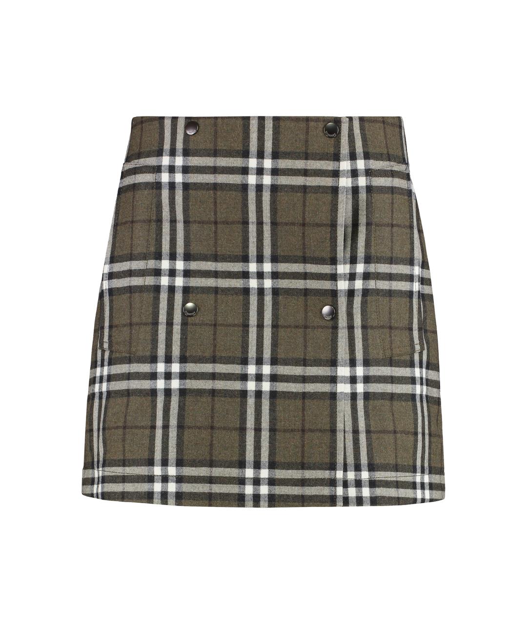 BURBERRY Зеленая шерстяная юбка мини, фото 1