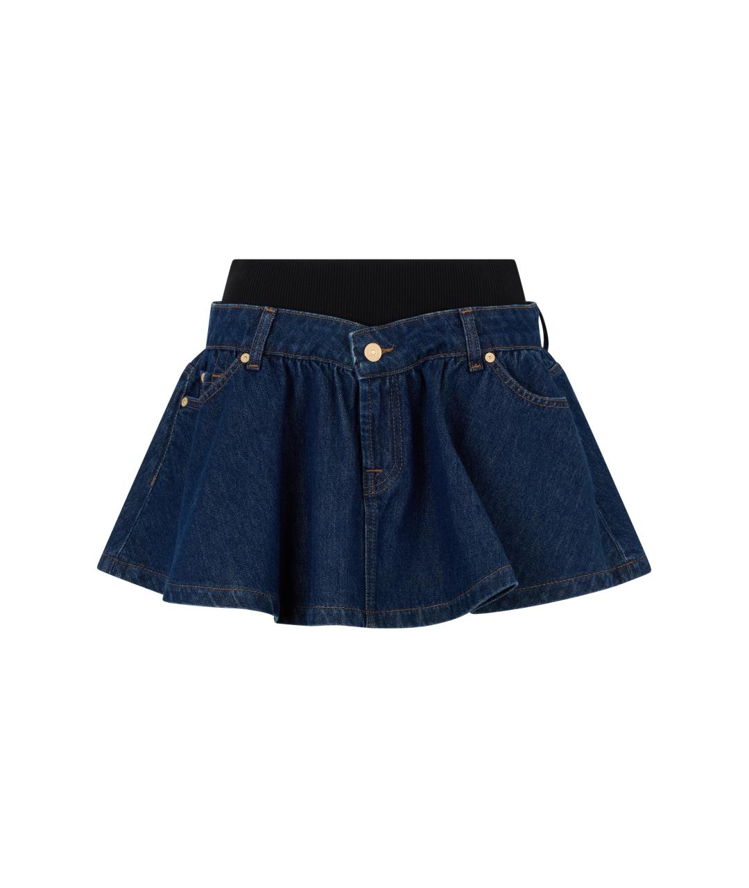 7 FOR ALL MANKIND Синяя хлопковая юбка мини, фото 1