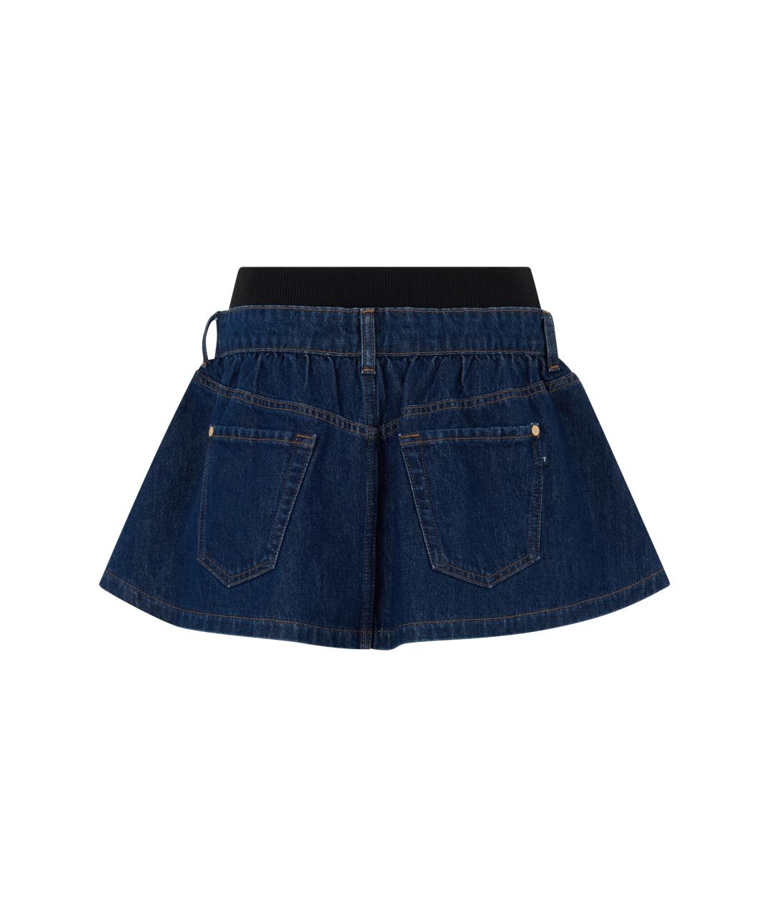 7 FOR ALL MANKIND Синяя хлопковая юбка мини, фото 2