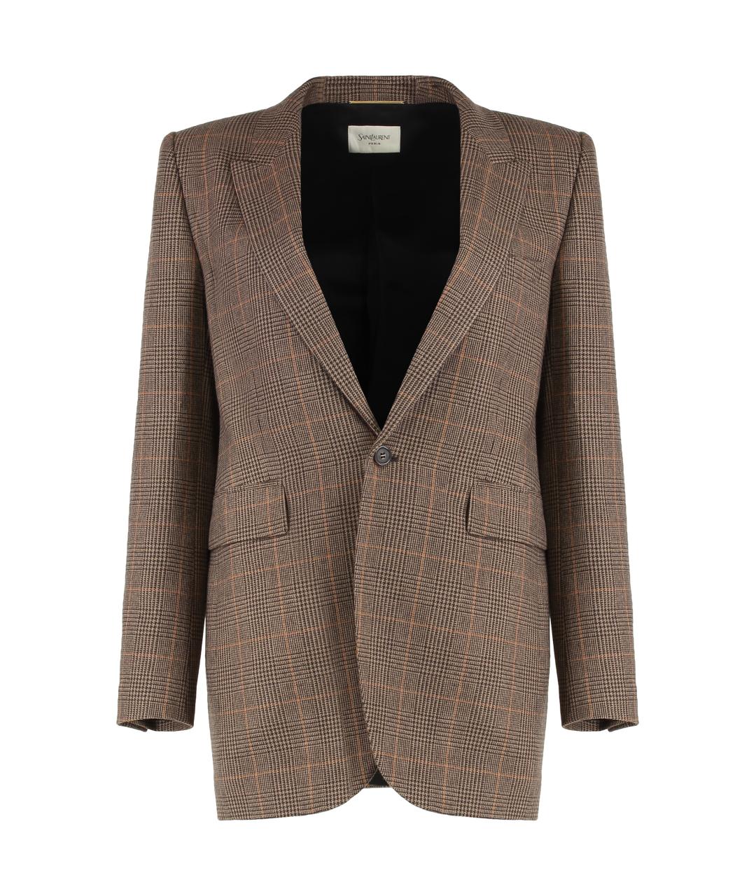 SAINT LAURENT Коричневый шерстяной жакет/пиджак, фото 1