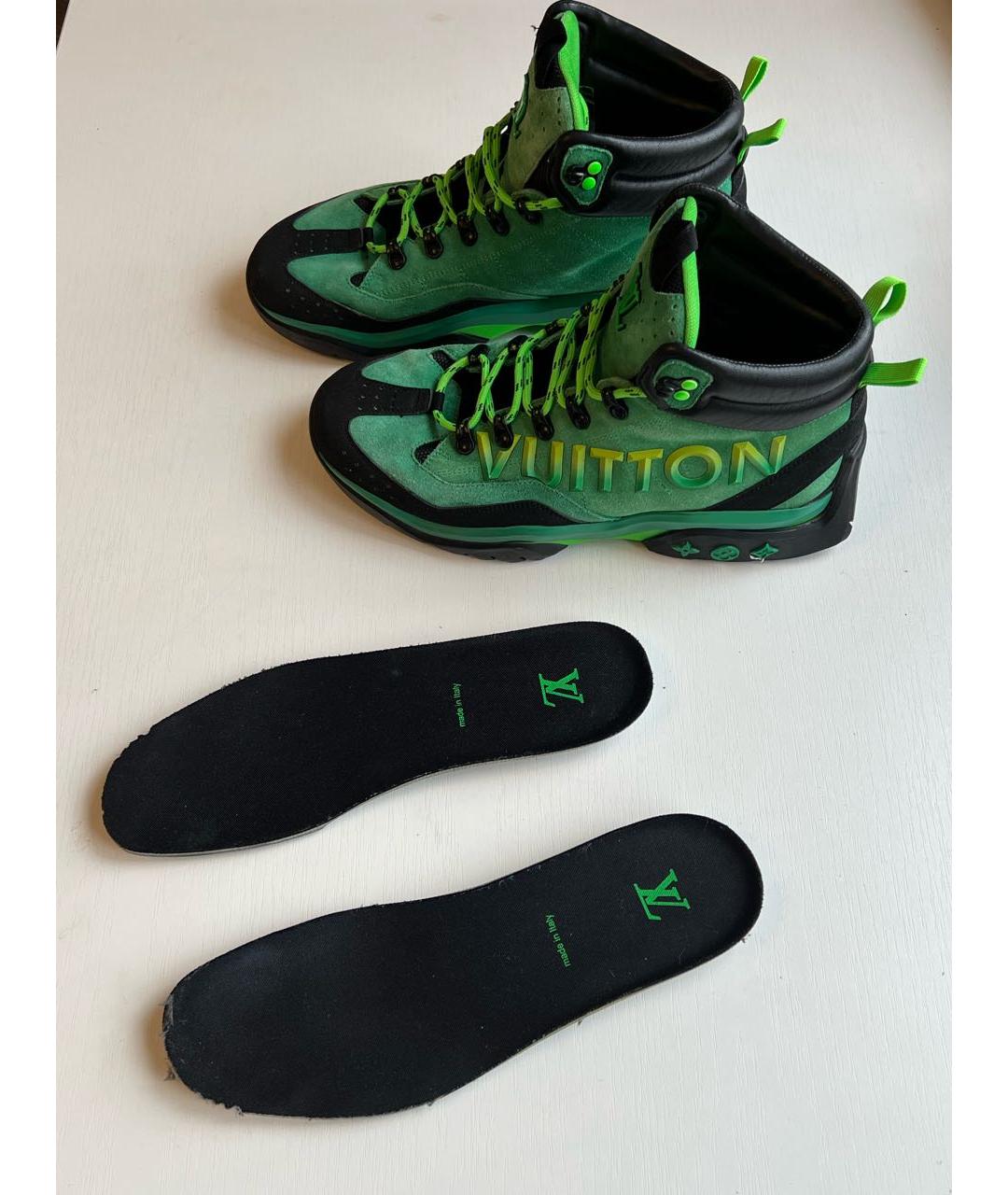 LOUIS VUITTON Зеленые замшевые высокие ботинки, фото 6