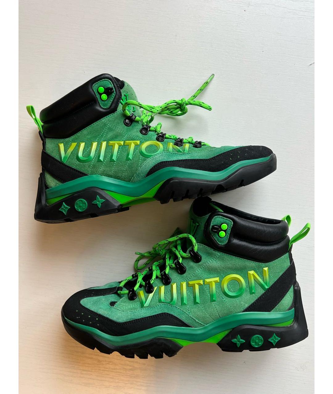 LOUIS VUITTON Зеленые замшевые высокие ботинки, фото 9