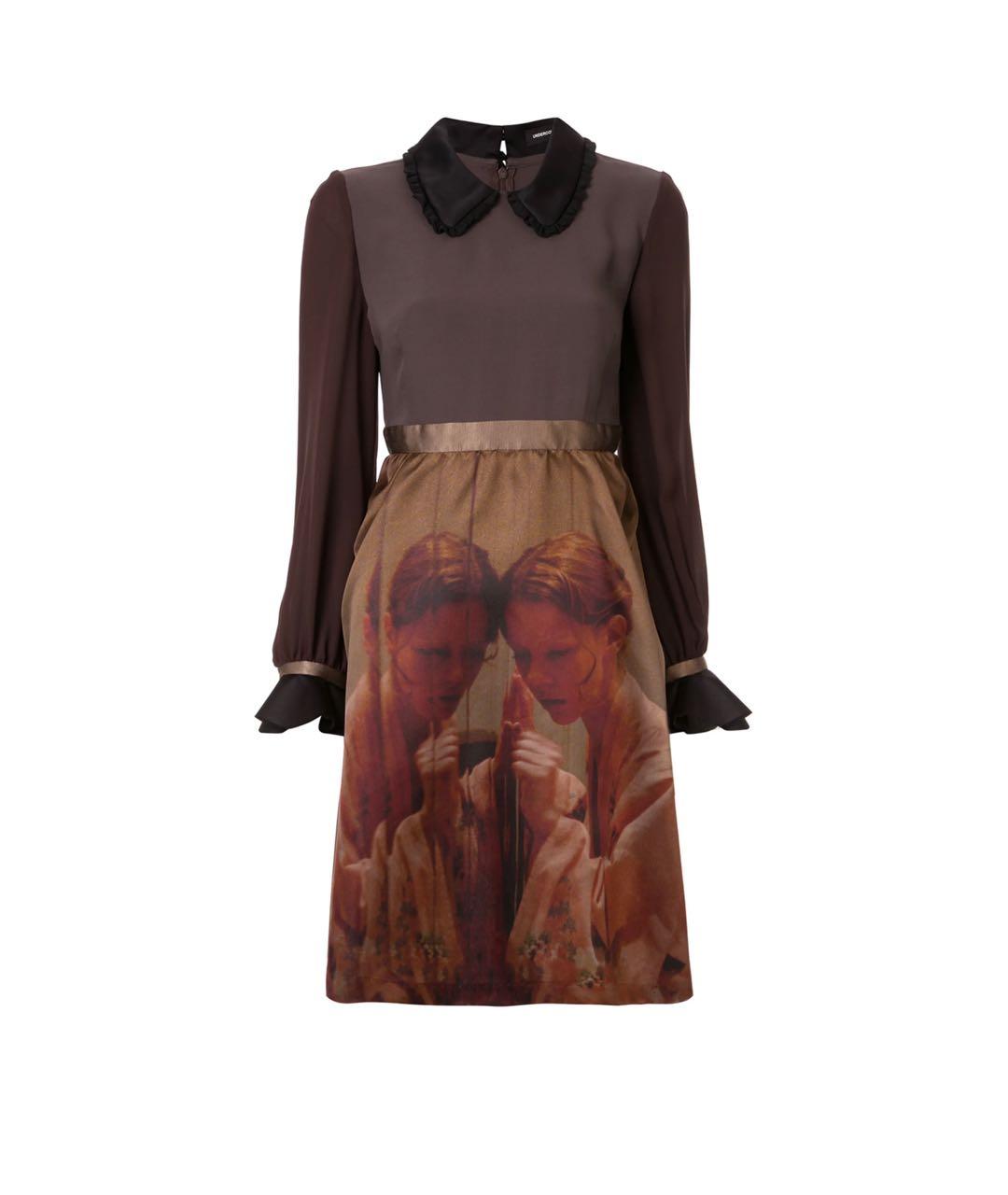 UNDERCOVER Коричневое шелковое повседневное платье, фото 5