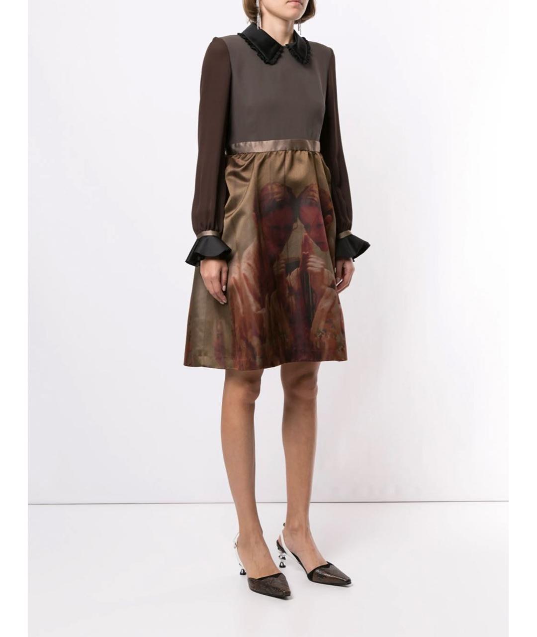 UNDERCOVER Коричневое шелковое повседневное платье, фото 3