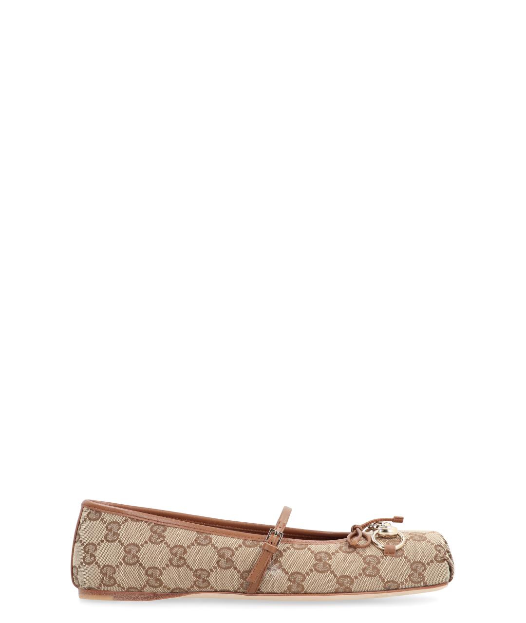 GUCCI Бежевые кожаные балетки, фото 1