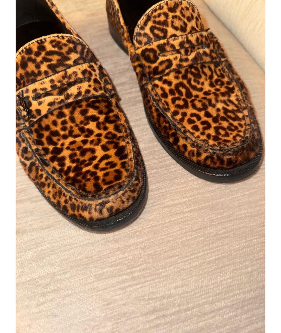 SAINT LAURENT Коричневые кожаные лоферы, фото 5