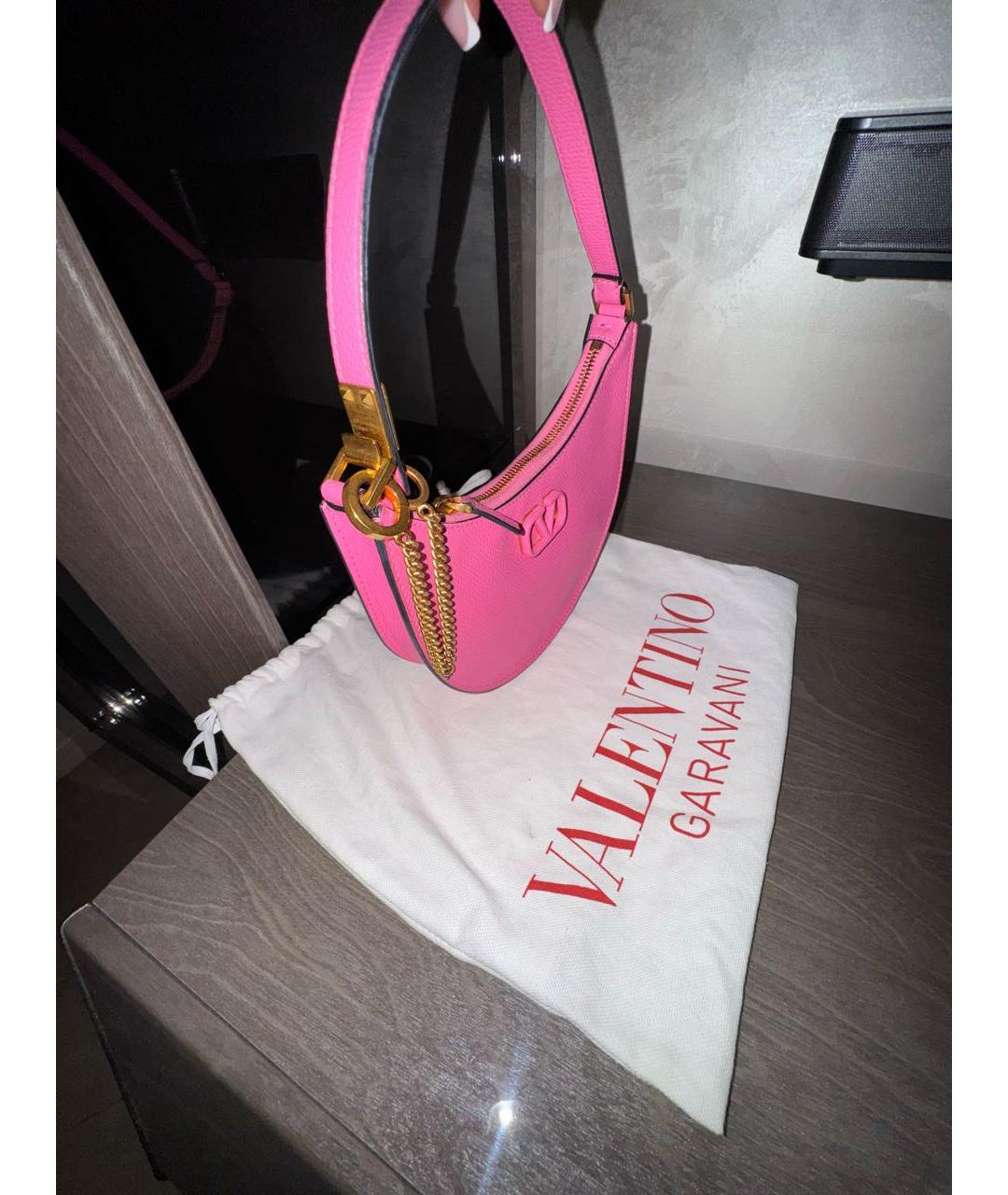 VALENTINO Розовая кожаная сумка с короткими ручками, фото 2