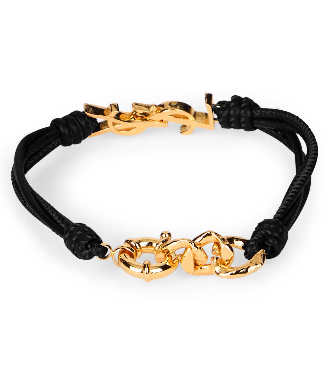 SAINT LAURENT Черный кожаный браслет, фото 3