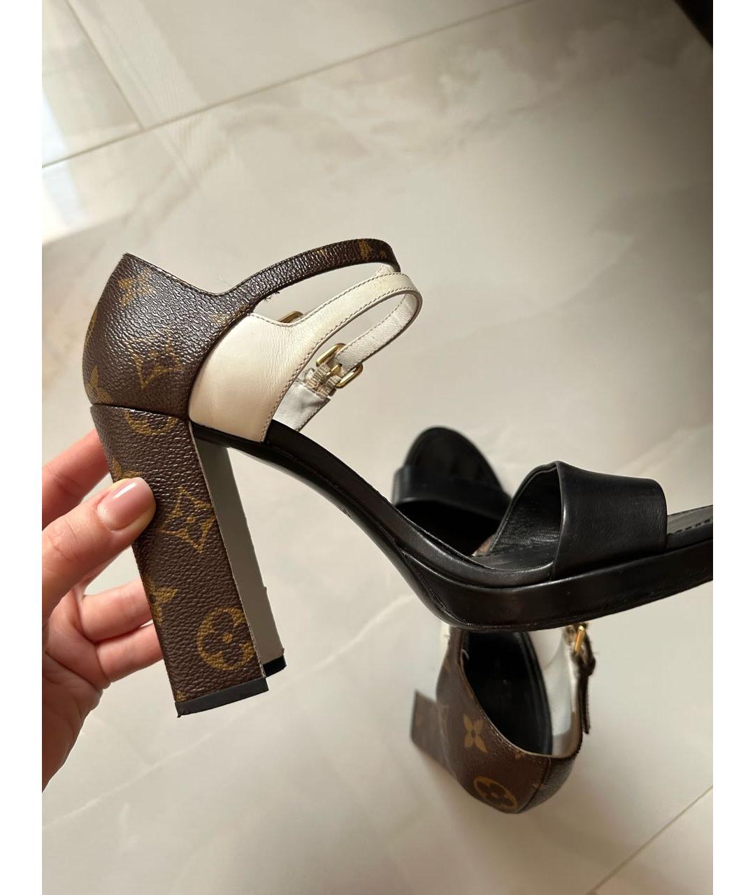LOUIS VUITTON Коричневые кожаные босоножки, фото 4