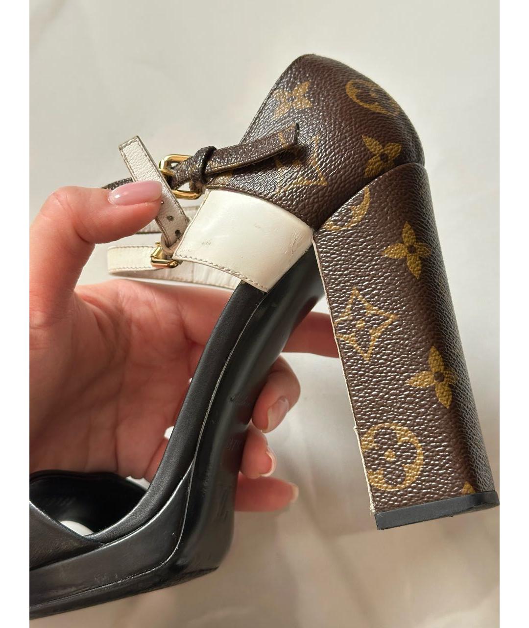 LOUIS VUITTON Коричневые кожаные босоножки, фото 7