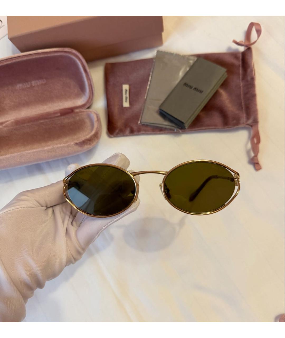 MIU MIU Золотые металлические солнцезащитные очки, фото 8