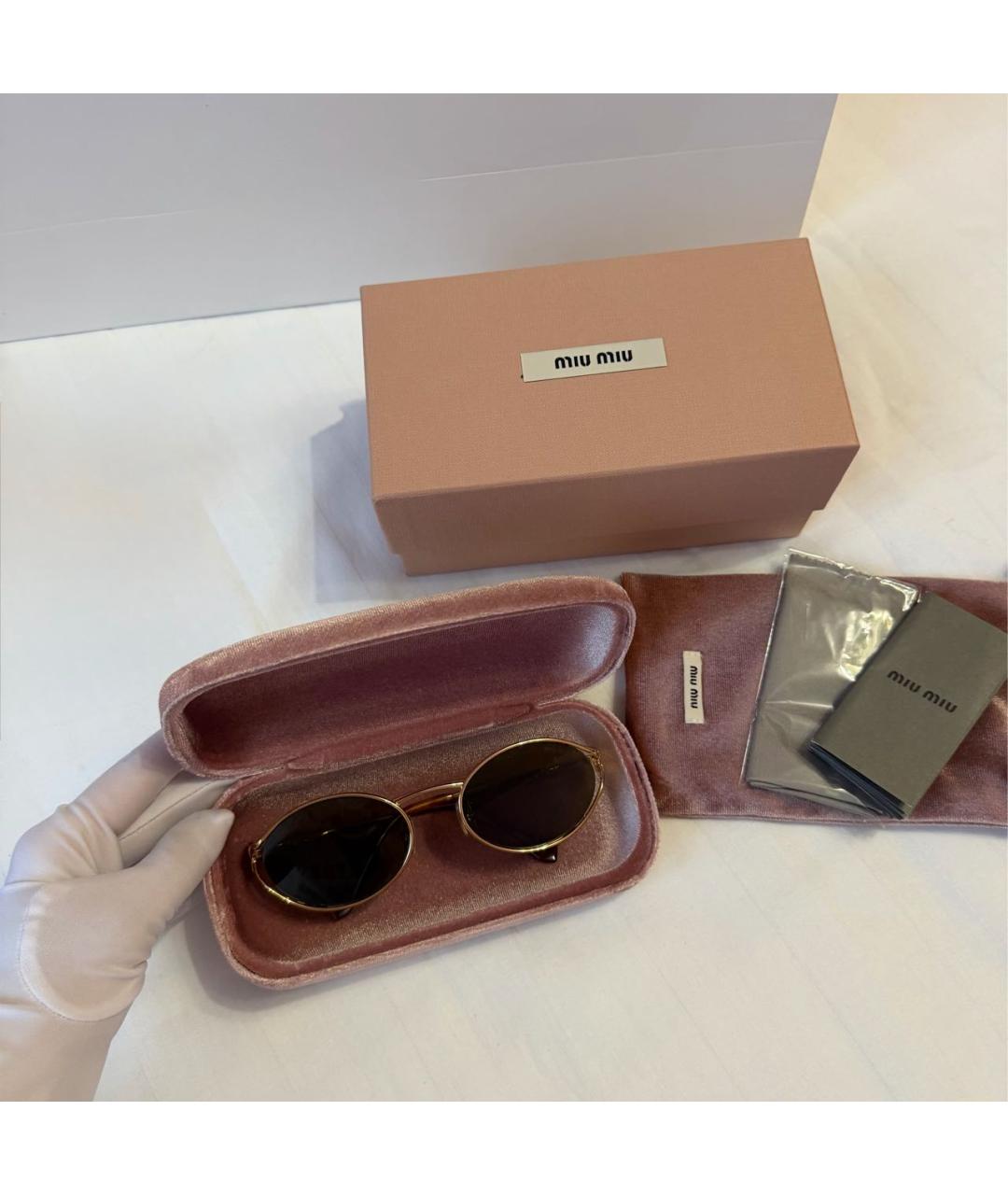 MIU MIU Золотые металлические солнцезащитные очки, фото 6