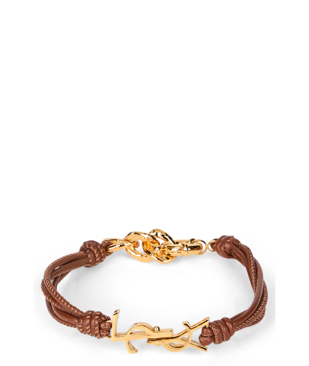 SAINT LAURENT Коричневый кожаный браслет, фото 1