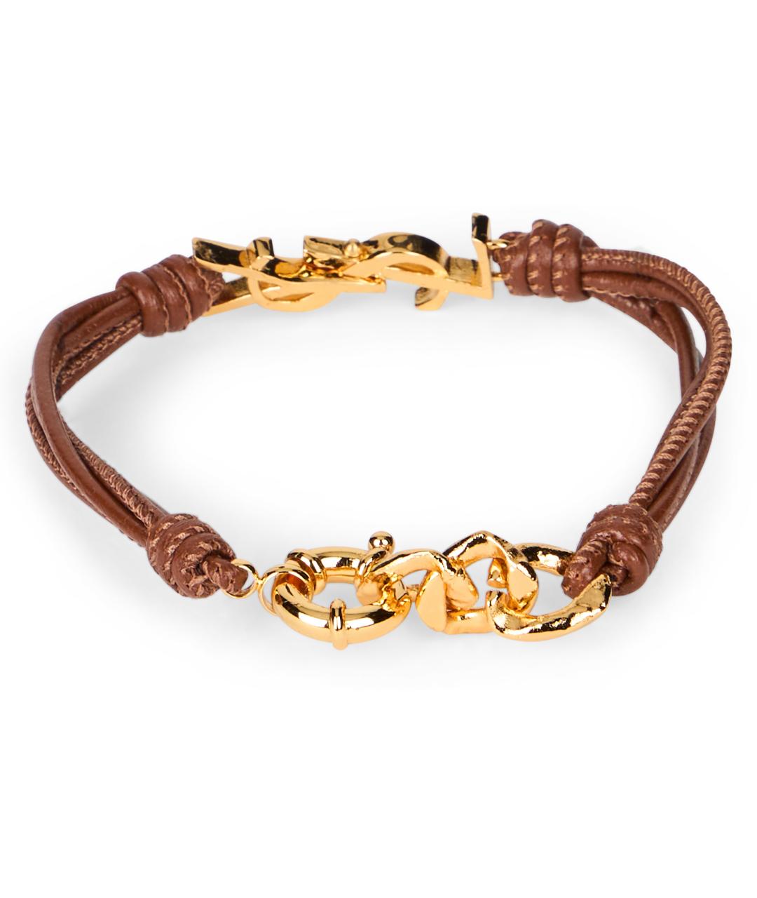 SAINT LAURENT Коричневый кожаный браслет, фото 3