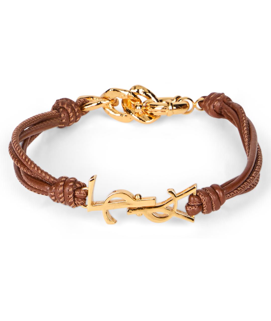 SAINT LAURENT Коричневый кожаный браслет, фото 2