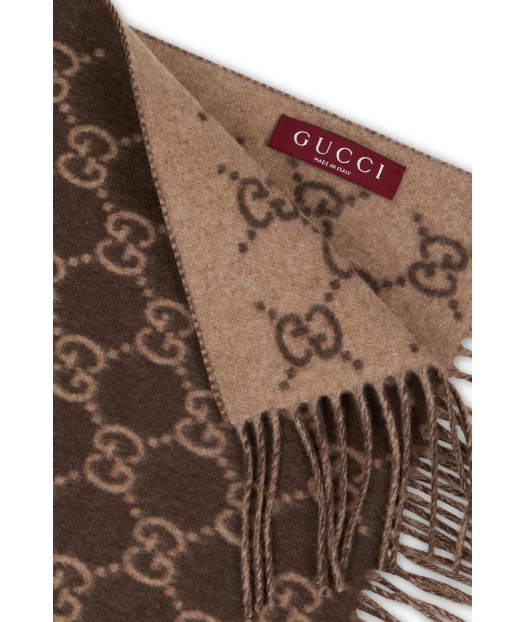 GUCCI Коричневый кашемировый шарф, фото 3