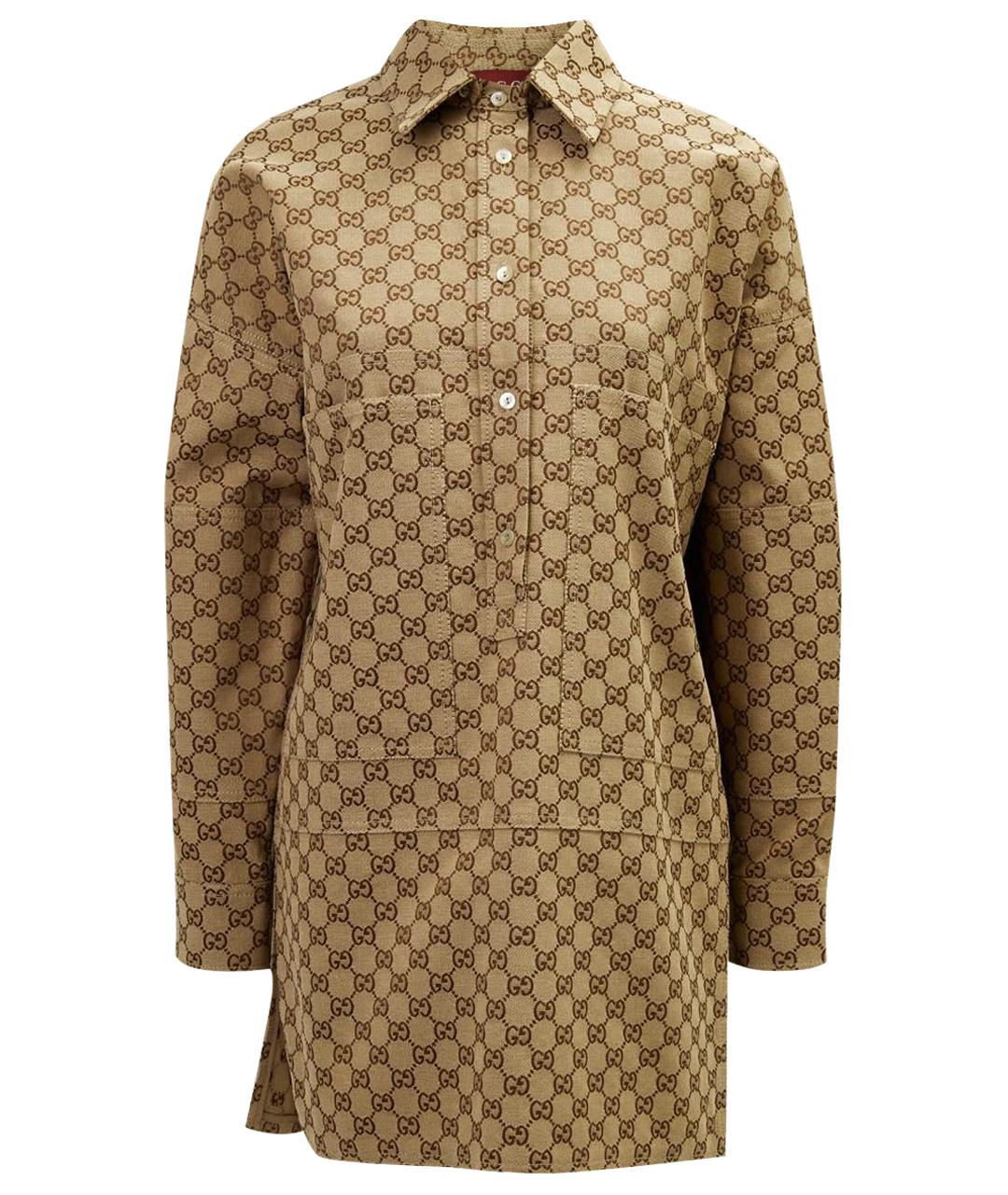 GUCCI Коричневая хлопковая рубашка, фото 1
