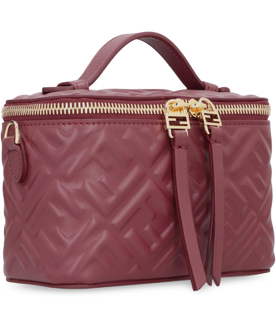 FENDI Бордовая кожаная сумка с короткими ручками, фото 2
