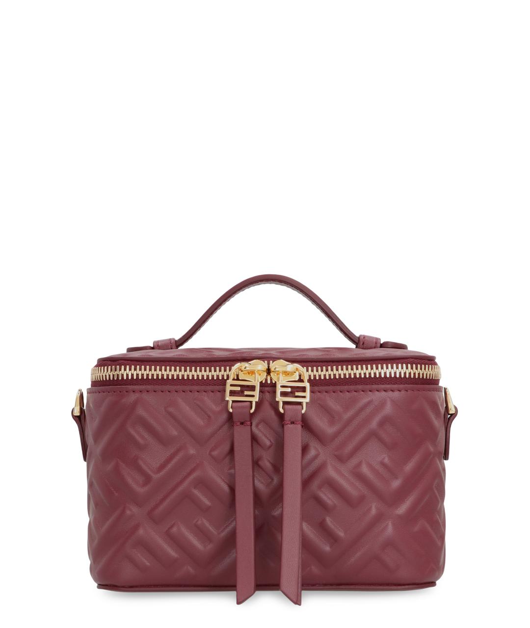 FENDI Бордовая кожаная сумка с короткими ручками, фото 1