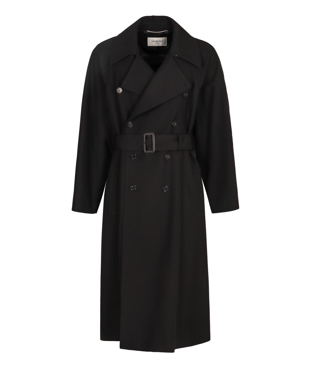 SAINT LAURENT Черное шерстяное пальто, фото 1