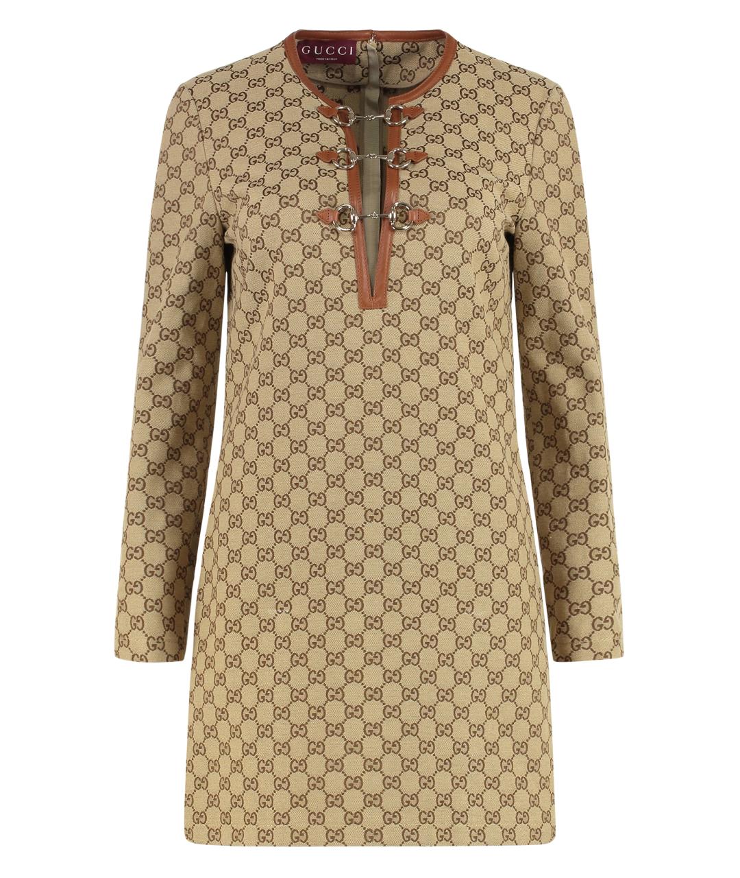 GUCCI Бежевое хлопковое повседневное платье, фото 1