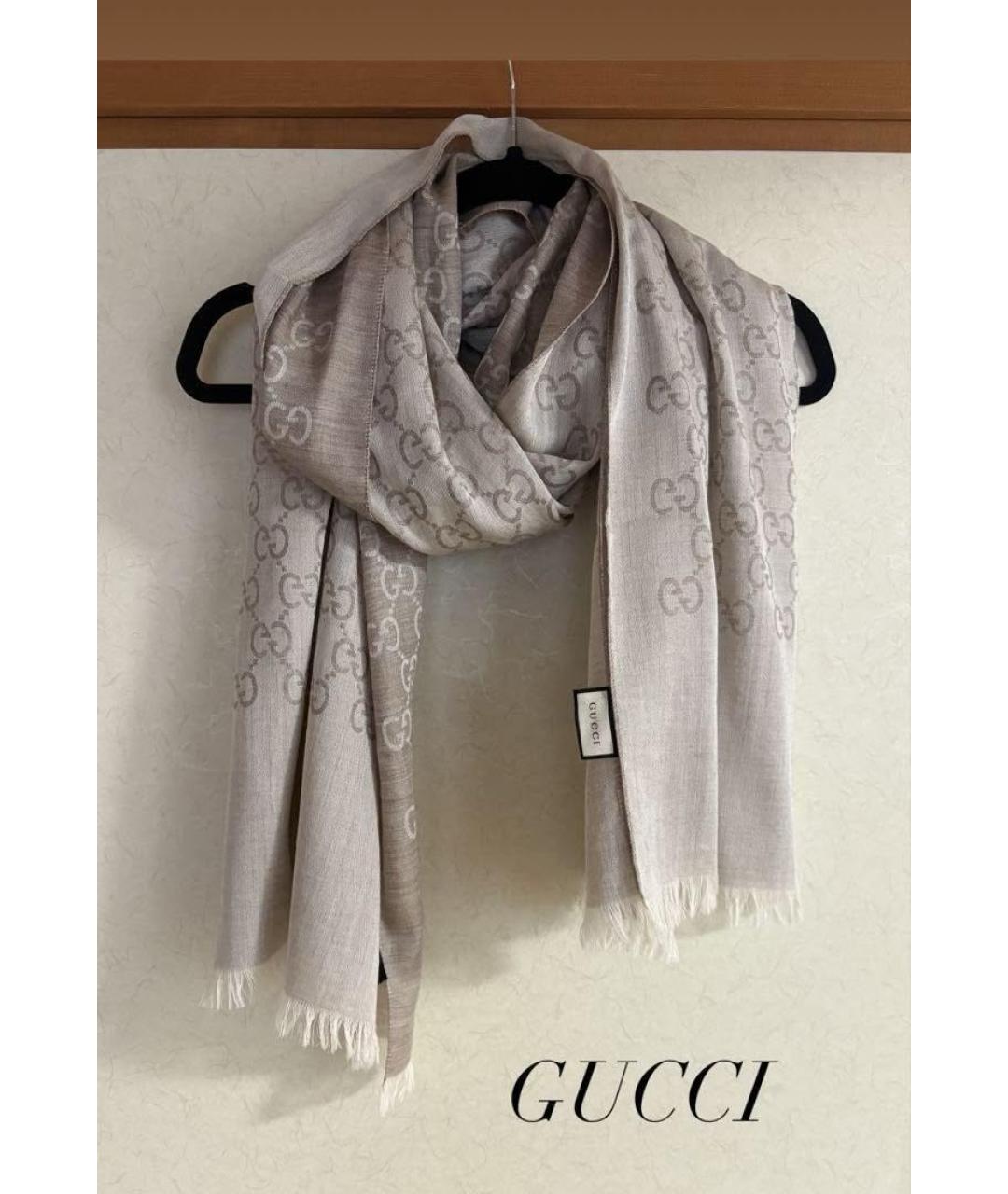 GUCCI Бежевый шерстяной шарф, фото 2