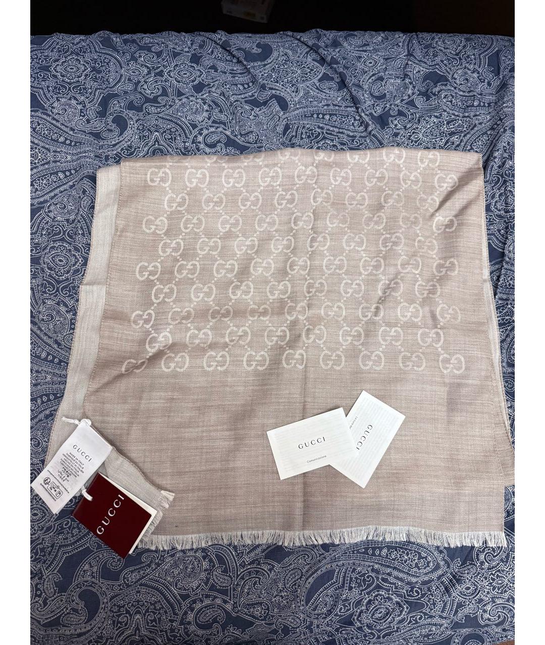 GUCCI Бежевый шерстяной шарф, фото 3