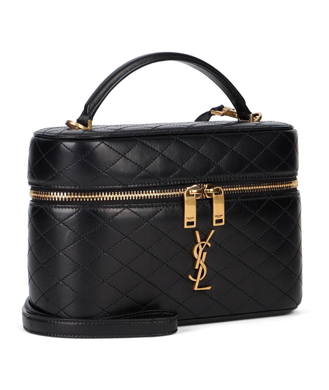 SAINT LAURENT Черная кожаная сумка с короткими ручками, фото 2