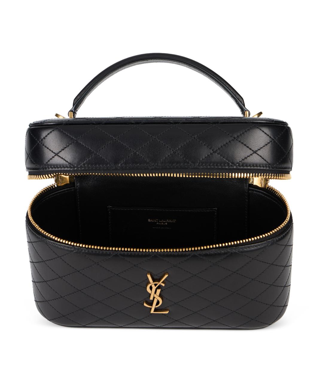 SAINT LAURENT Черная кожаная сумка с короткими ручками, фото 4