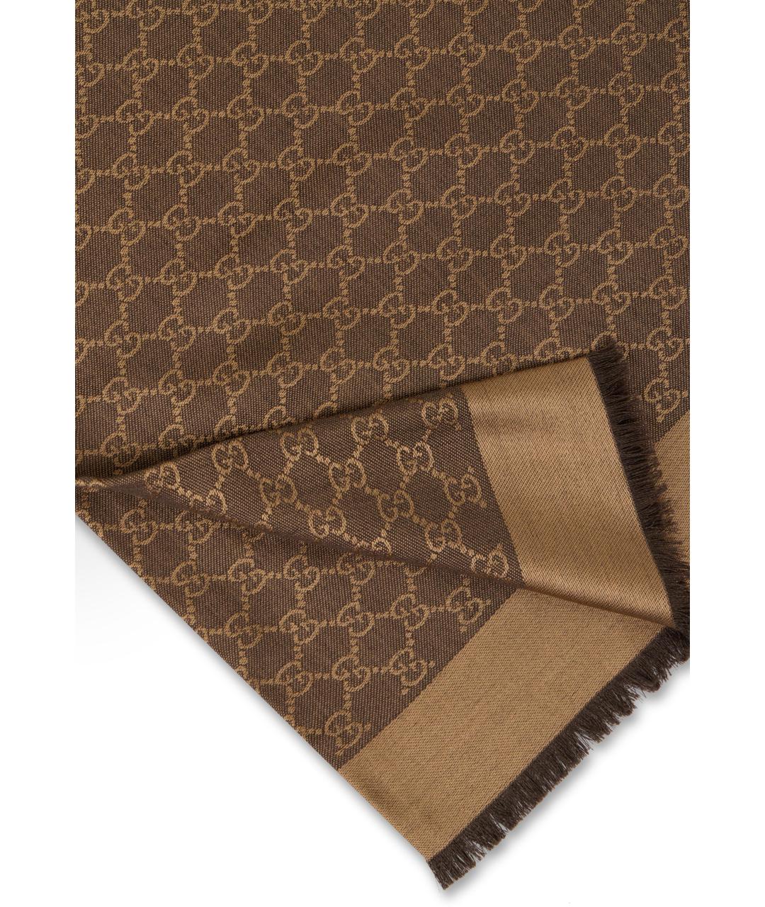 GUCCI Коричневый шелковый шарф, фото 3