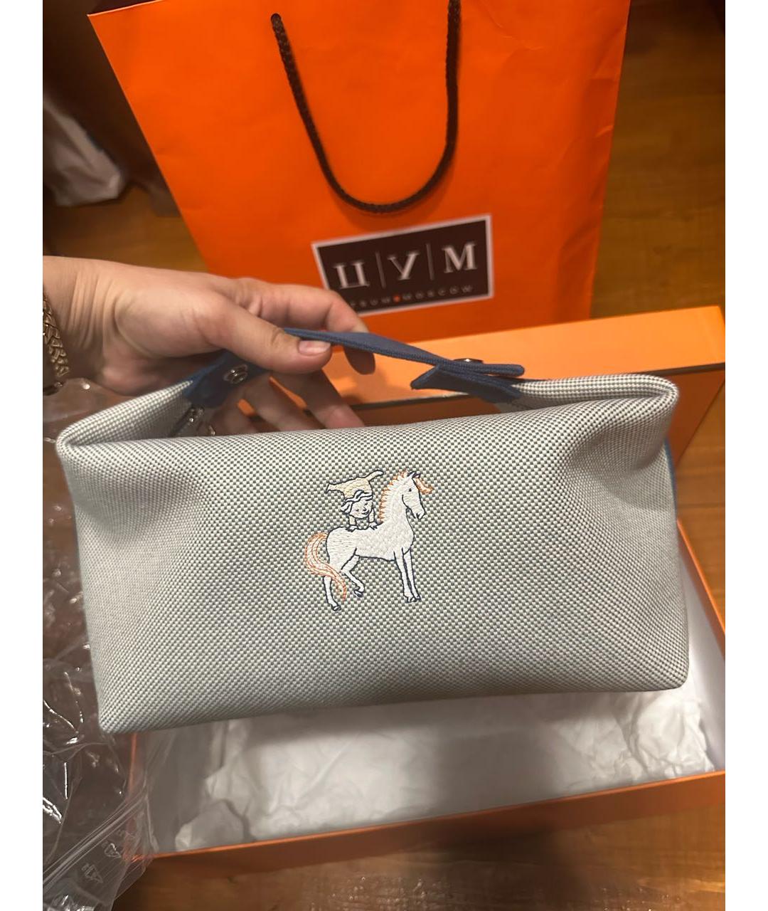 HERMES Синяя хлопковая косметичка, фото 4