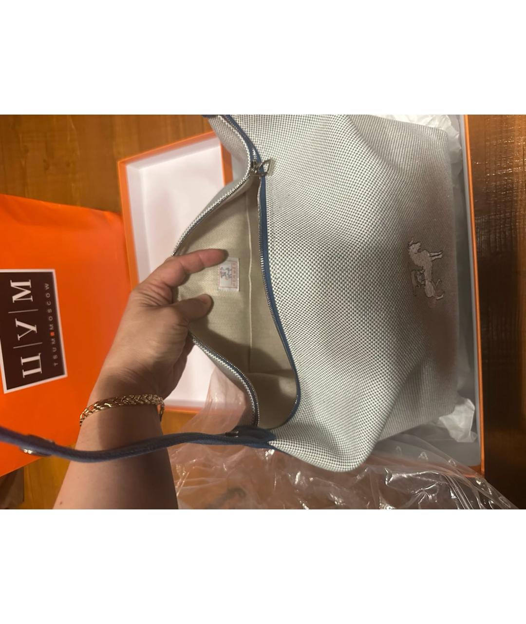 HERMES Синяя хлопковая косметичка, фото 3