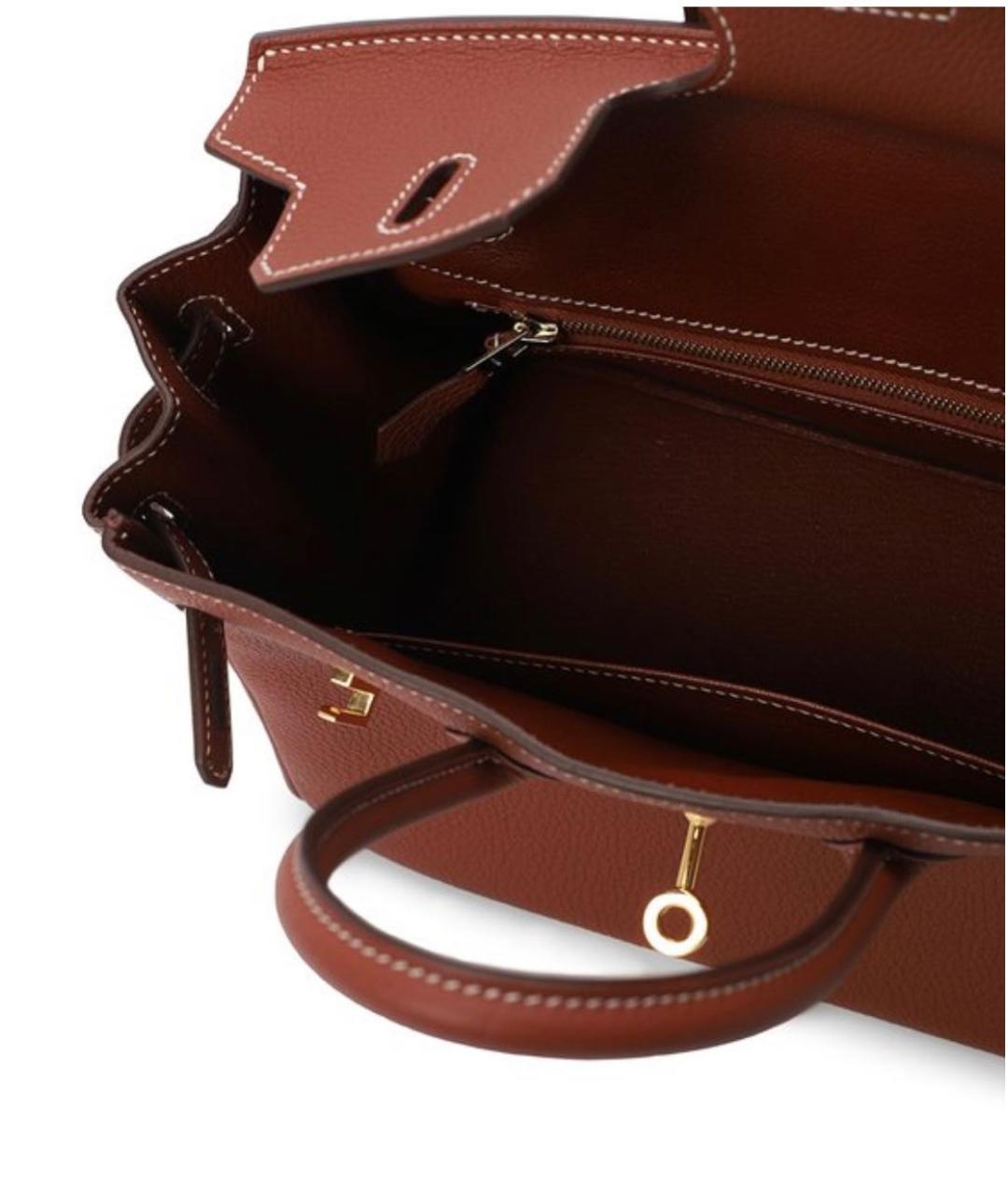 HERMES Бордовая кожаная сумка с короткими ручками, фото 4