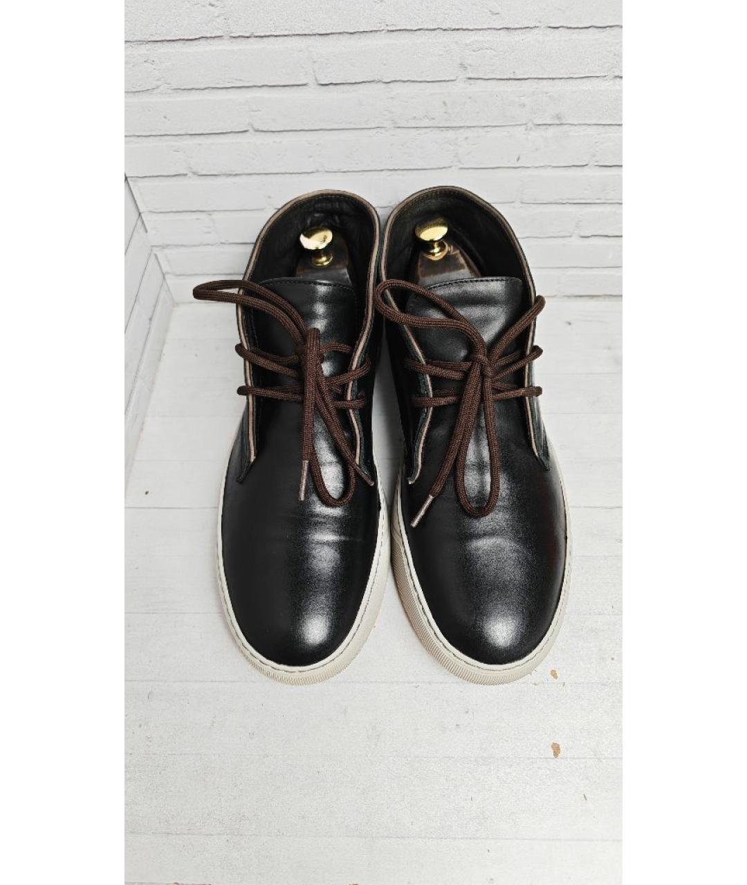 LANVIN Черные кожаные высокие кроссовки / кеды, фото 5