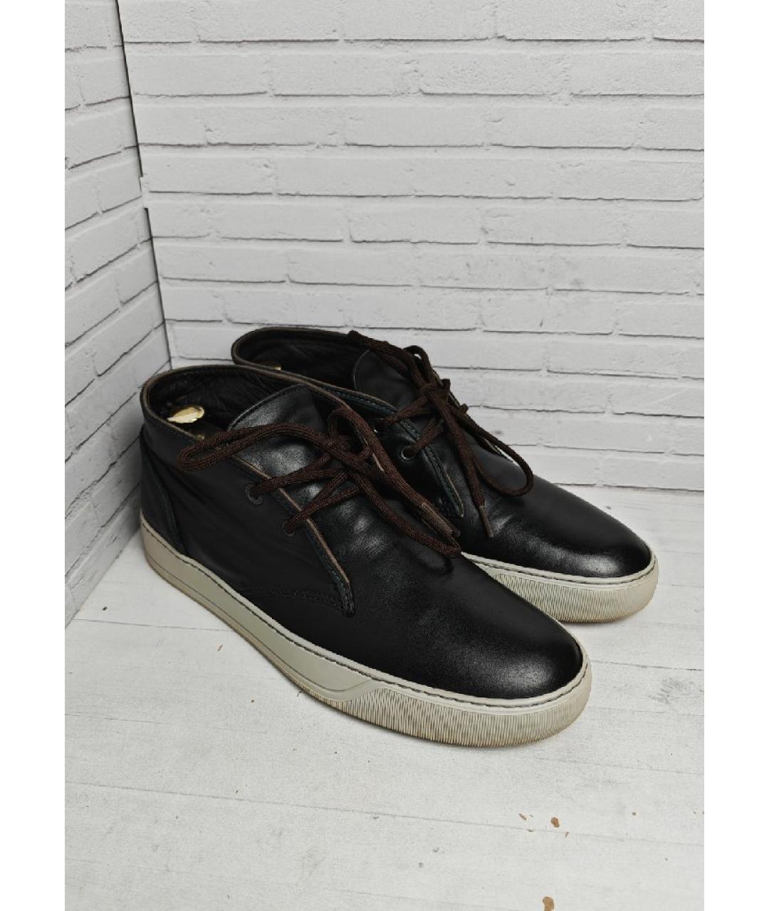 LANVIN Черные кожаные высокие кроссовки / кеды, фото 3