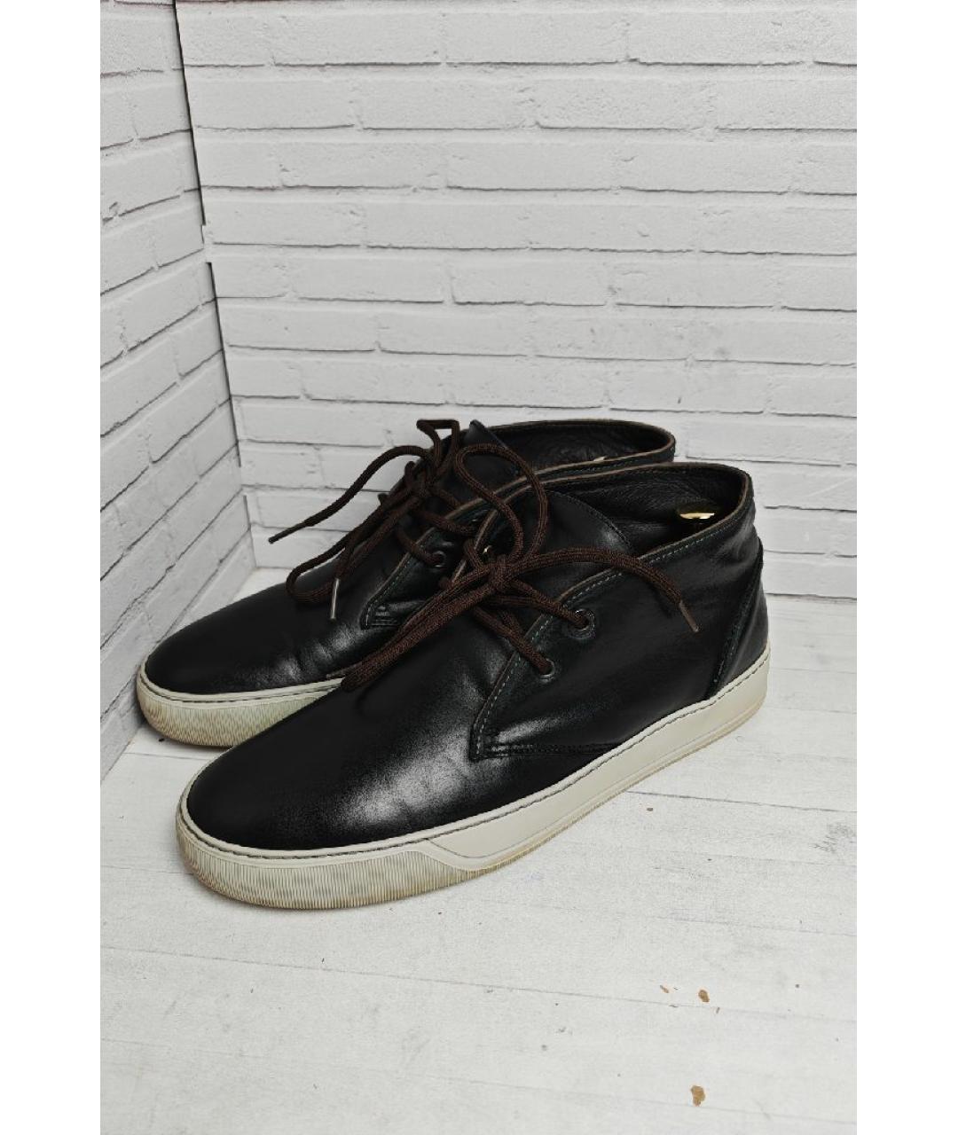 LANVIN Черные кожаные высокие кроссовки / кеды, фото 2