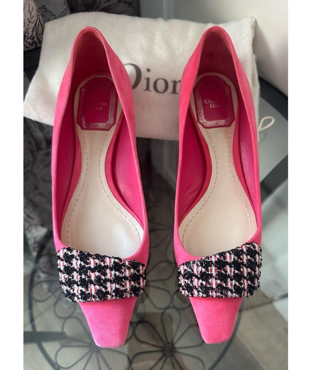 CHRISTIAN DIOR Фуксия замшевые лодочки на низком каблуке, фото 3