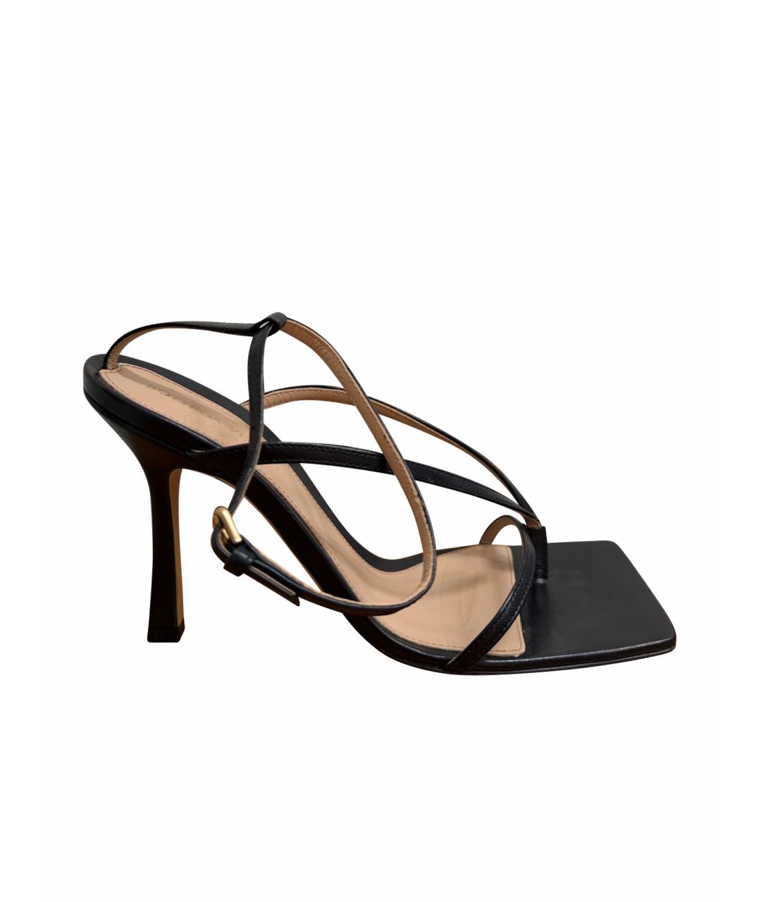 BOTTEGA VENETA Черные кожаные босоножки, фото 1