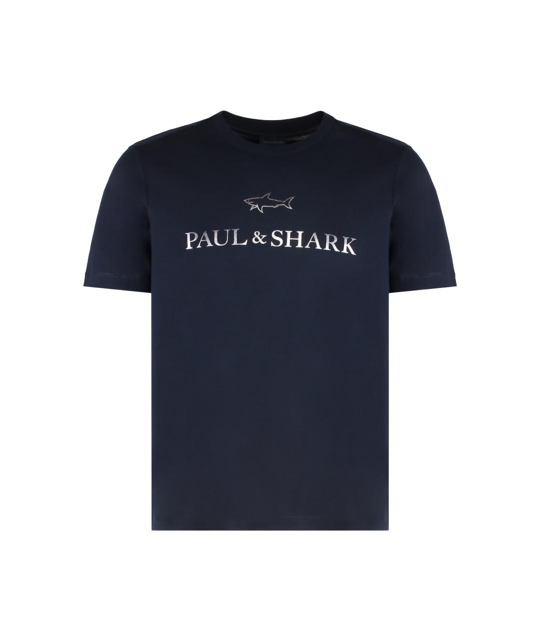 PAUL & SHARK Темно-синяя хлопковая футболка, фото 1