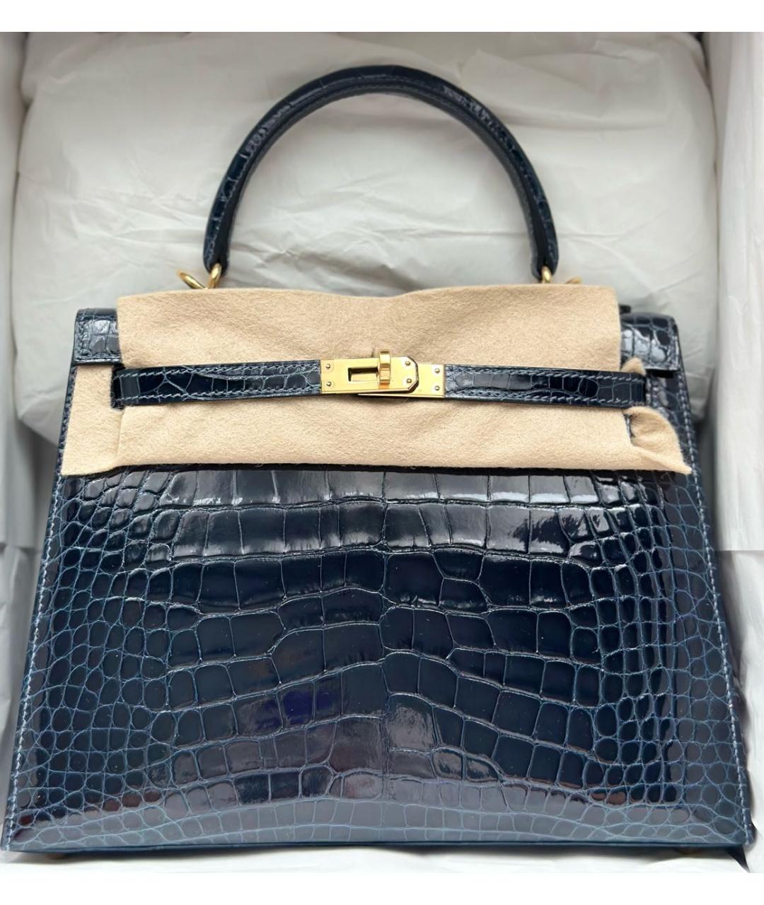 HERMES Темно-синяя сумка с короткими ручками из экзотической кожи, фото 8
