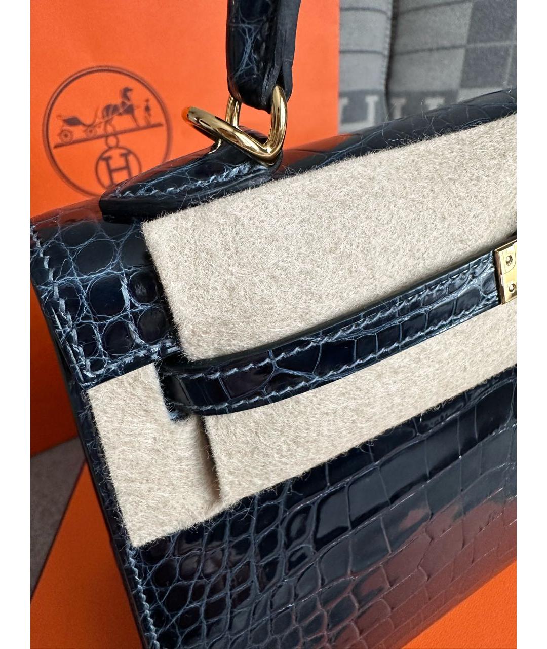 HERMES Темно-синяя сумка с короткими ручками из экзотической кожи, фото 7