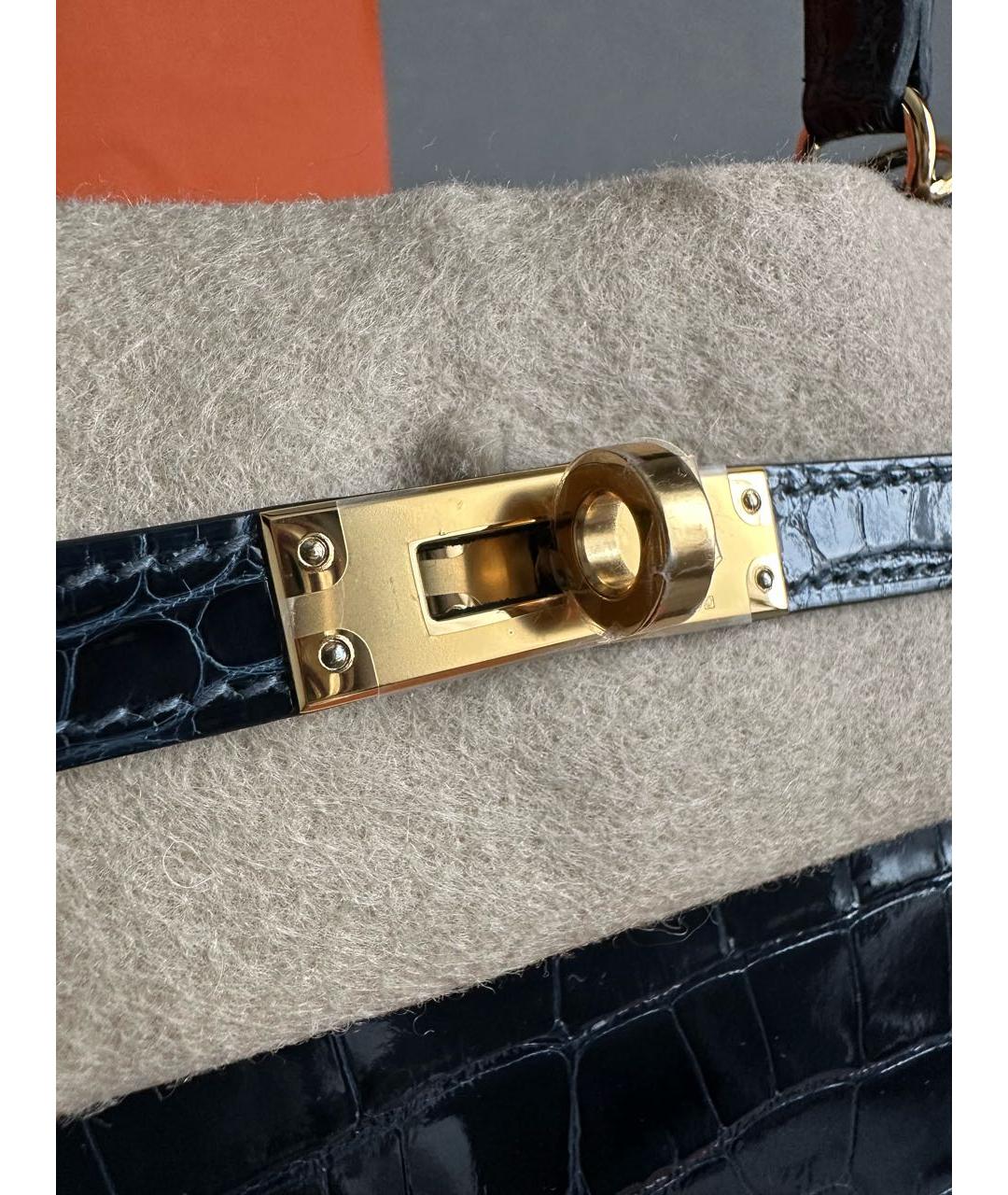 HERMES Темно-синяя сумка с короткими ручками из экзотической кожи, фото 6