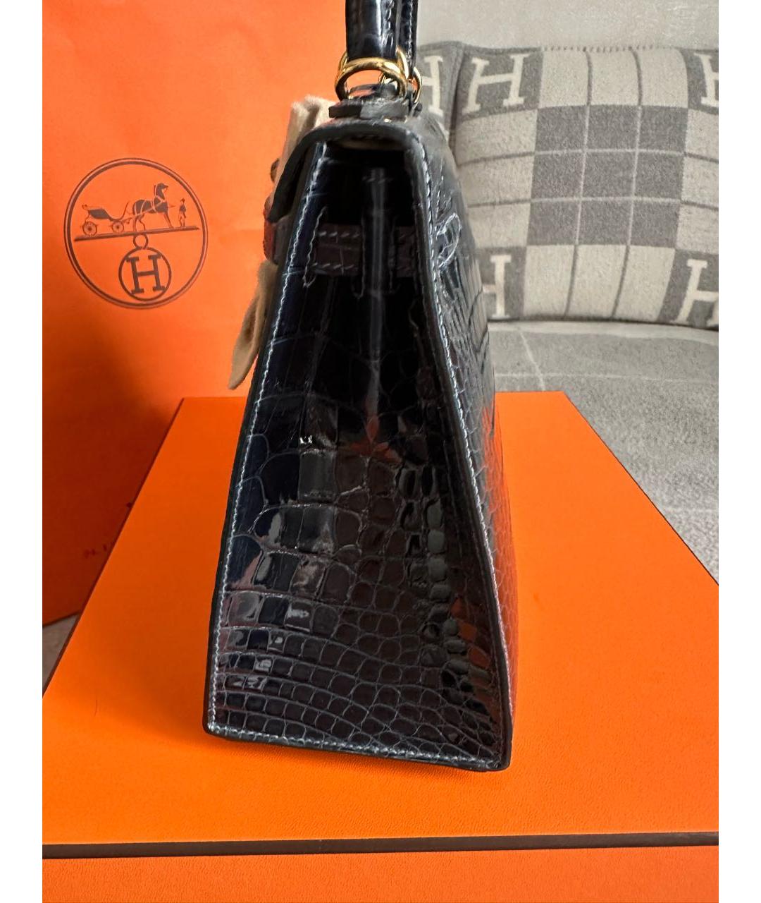 HERMES Темно-синяя сумка с короткими ручками из экзотической кожи, фото 4
