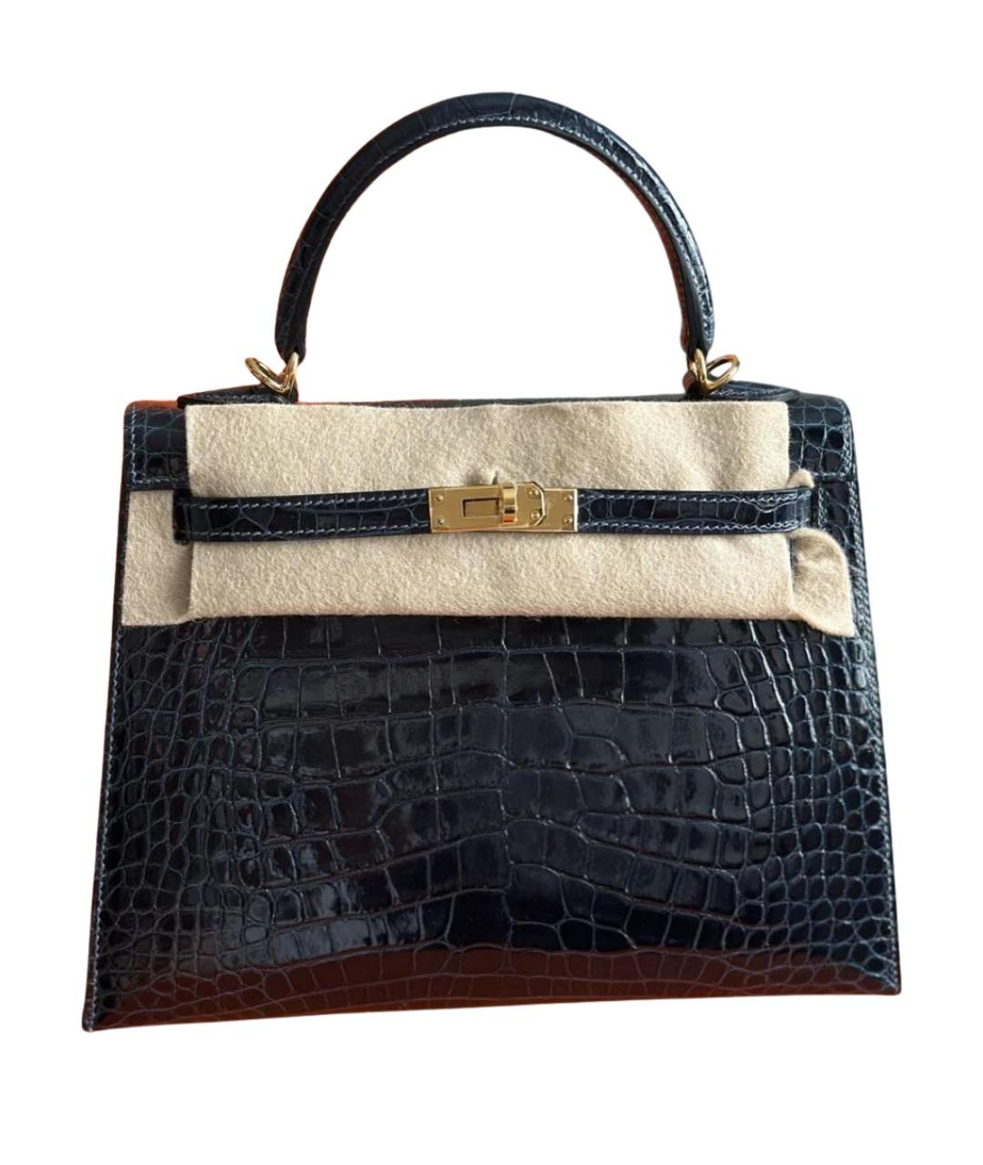 HERMES Темно-синяя сумка с короткими ручками из экзотической кожи, фото 1