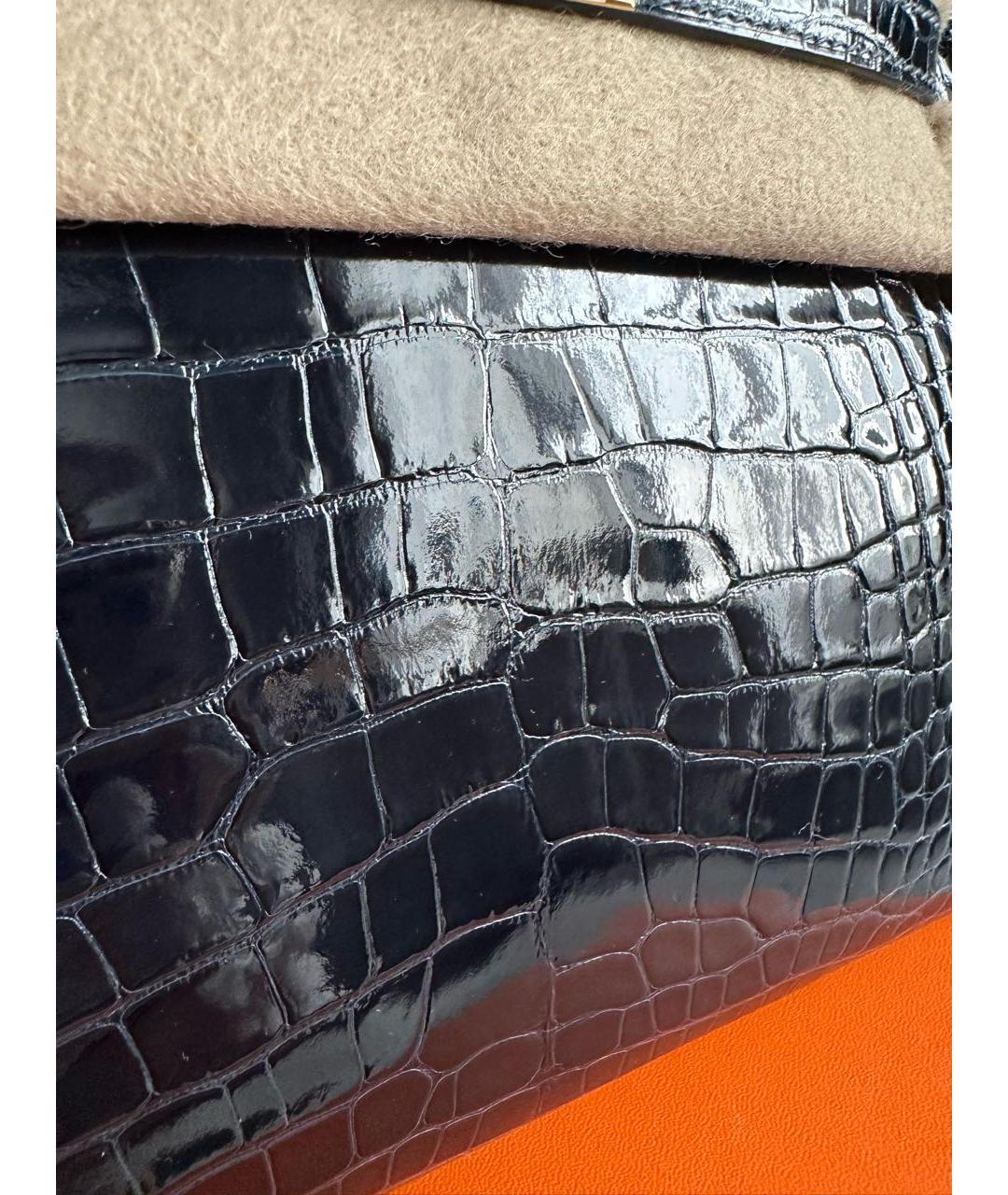 HERMES Темно-синяя сумка с короткими ручками из экзотической кожи, фото 5