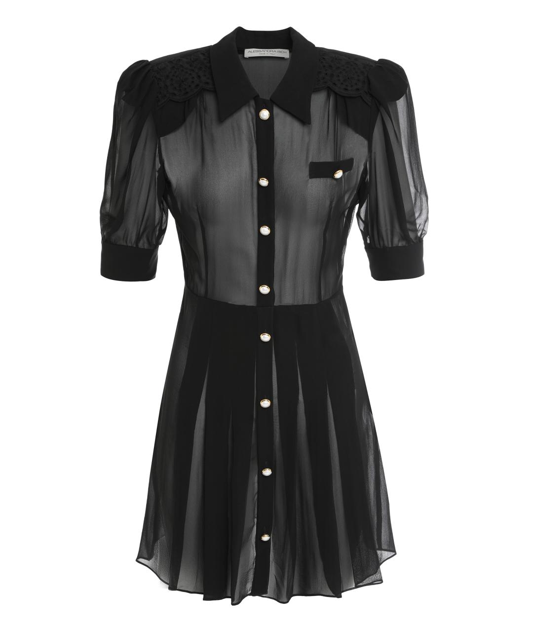 ALESSANDRA RICH Черное шелковое повседневное платье, фото 1