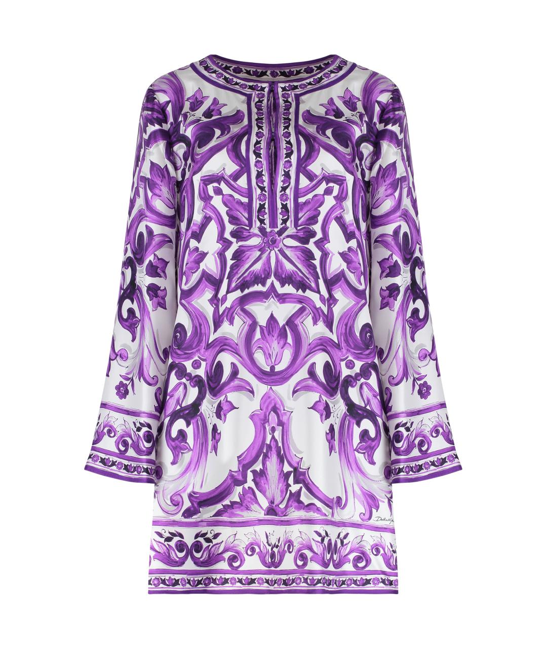 DOLCE&GABBANA Фиолетовое шелковое повседневное платье, фото 3