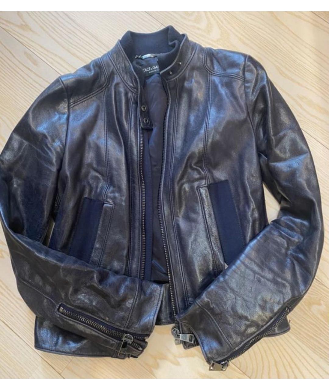 DOLCE&GABBANA Темно-синяя кожаная куртка, фото 2