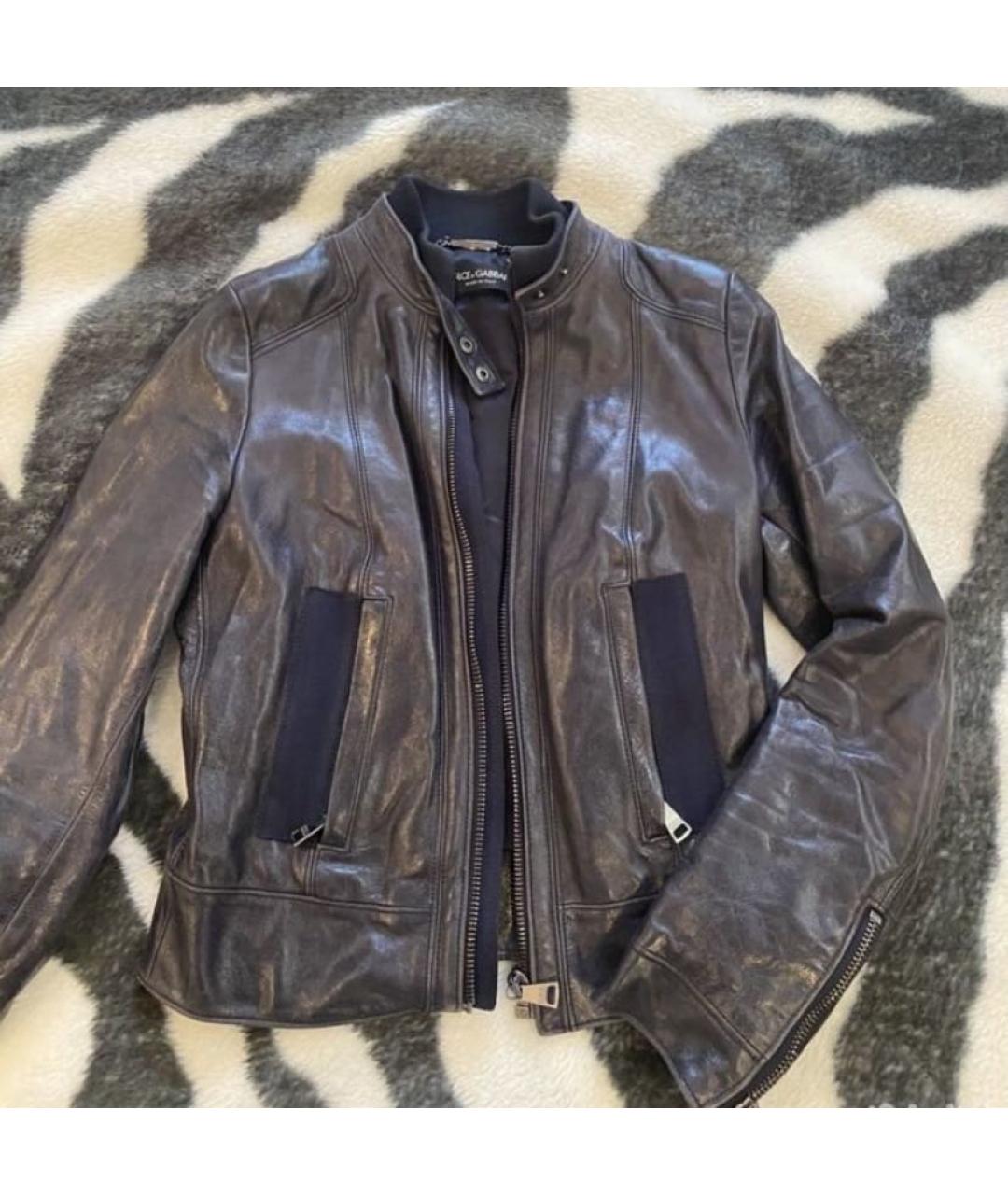 DOLCE&GABBANA Темно-синяя кожаная куртка, фото 3