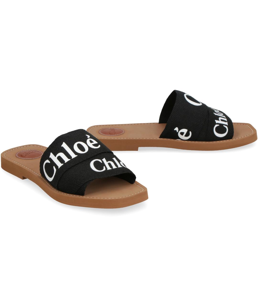 CHLOE Черные текстильные шлепанцы, фото 3